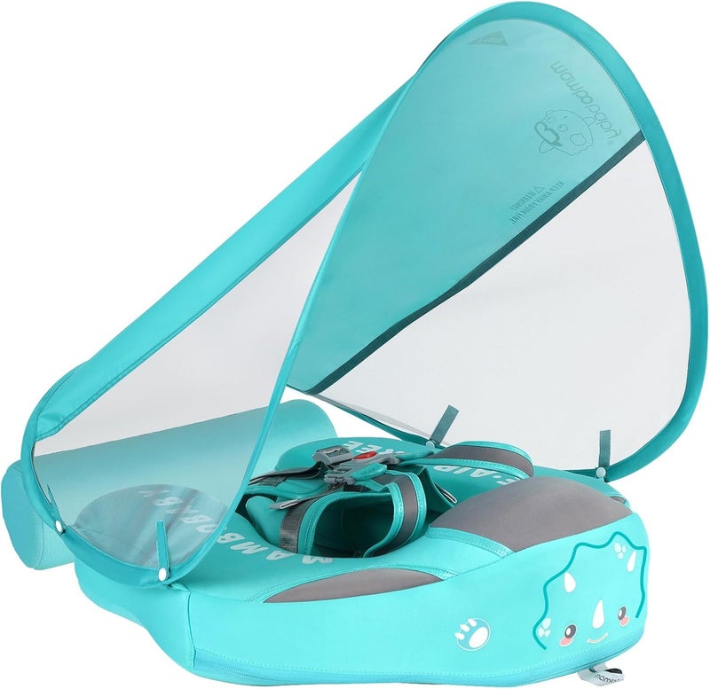 V Convey Mambobaby Float with Canopy and Tail New Upgraded Non-Inflatable Baby Pool Float Mambo Float Swim Trainer Solid Infant Swim Float Adjustable Pearl Foam Baby Swim Ring - Image 1